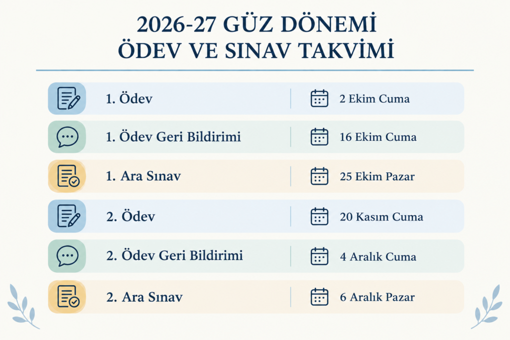 2026-27 Ödev ve Sınav Takvimi